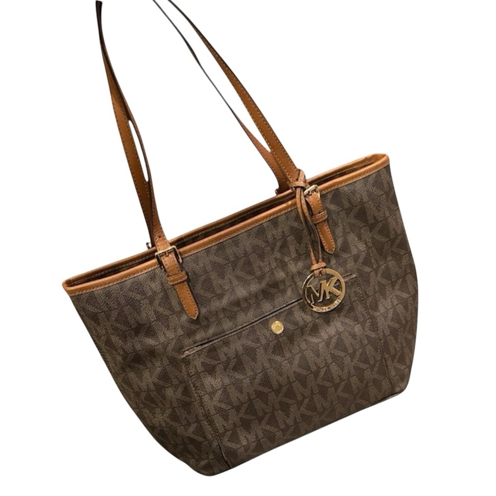 Large tote Michael Kors tan brown MK tote bag purse designer handbag card slots